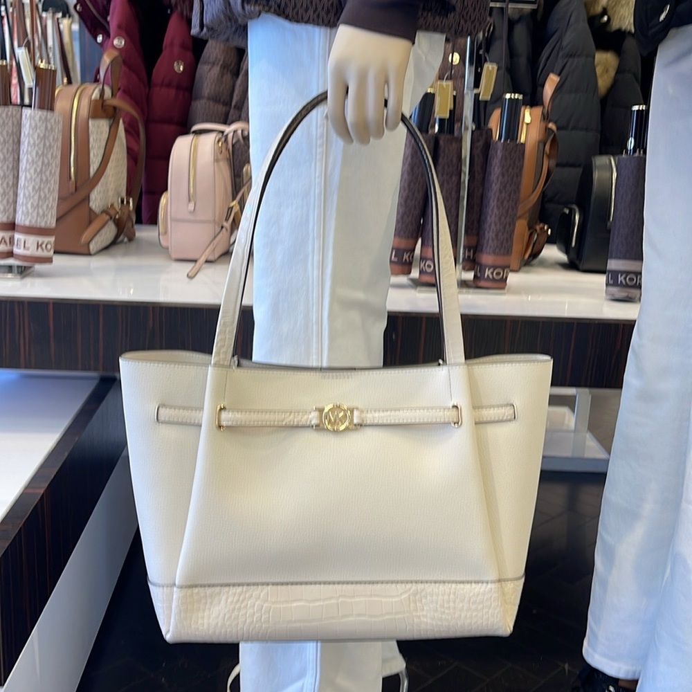 MICHAEL KORS
Reed Lg Leather Belted Satchel Shoulder Handbag 
Light Cream Crocod - Picture 2 of 16
